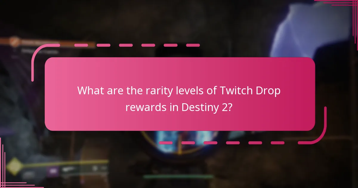 What are the common issues when claiming Twitch Drops?
Claiming Twitch Drops in Destiny 2 can be challenging due to various issues. Common problems include account linking errors and eligibility criteria for streams, which can prevent players from receiving their rewards.
Account linking problems
One of the most frequent issues players face is linking their Twitch account to their Bungie account. If the accounts are not properly connected, Twitch Drops will not be credited to the player’s Destiny 2 account. Ensure that both accounts are linked correctly by checking the account settings on both platforms.
To avoid linking issues, make sure you are logged into the correct Twitch account when watching eligible streams. Sometimes, players may accidentally link the wrong account, which can lead to confusion and frustration when trying to claim rewards.
If you encounter problems, try unlinking and then relinking your accounts. This can often resolve any discrepancies. Additionally, check for any notifications from Bungie regarding account linking, as they may provide updates or troubleshooting tips.
Stream eligibility issues
Not all Twitch streams offer Drops, and players must ensure they are watching eligible streams to receive rewards. Look for streams that explicitly mention Twitch Drops in their titles or descriptions. These streams are typically marked as participating in the Drops program.
Another factor to consider is the duration of viewing. Players usually need to watch a stream for a specific amount of time, often ranging from 30 minutes to a couple of hours, to qualify for a Drop. Keep an eye on the stream’s chat or overlay for notifications about your eligibility status.
If you are experiencing issues with claiming Drops despite watching eligible streams, check the Twitch Drops inventory on your Twitch account. Sometimes, rewards may not appear immediately, and refreshing the inventory can help. If problems persist, consult Twitch or Bungie support for assistance.